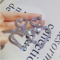 Exaggerated Super Flash Double Love Flash Diamond Personality Earrings Earrings main image 2