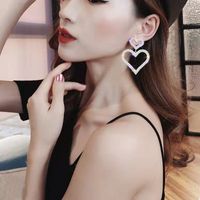 Exaggerated Super Flash Double Love Flash Diamond Personality Earrings Earrings main image 7