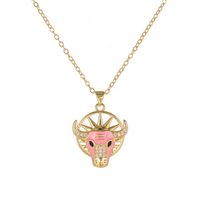 New Copper Inlaid Zircon Bull Head Pendant Necklace sku image 5