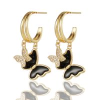 New Bohemian Butterfly Shaped Inlaid Rhinestone Drop Oil Copper Drop Earrings Wholesale sku image 2