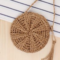 New Round Tassel Handmade Shoulder Messenger Straw Woven Bag 22*22cm sku image 2