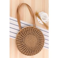 New Round Hollow One-shoulder Woven Straw Woven Round Women's Bag32*7.5cm sku image 1