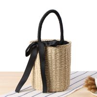 New Cylindrical Hand-carrying Straw Woven Summer Woven Bag 16*19cm sku image 2
