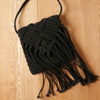 Simple Tassel Messenger Straw Woven Retro One-shoulder Cotton Woven Bag 20*20cm sku image 7