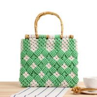New Bamboo Plaid Straw Lace Hand-held Hand-carried Cotton Rope Woven Bag 30*26cm sku image 2