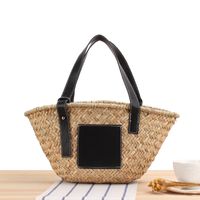 Casual Stitching Handmade Portable Vegetable Basket Straw Woven Bag 43*13*20cm sku image 1