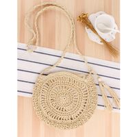 Cute Bow Crossbody Woven Hand-crocheted Round Straw Woven Bag 23*26cm sku image 3