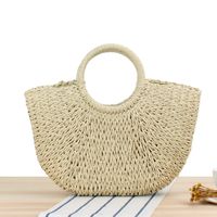 Simple Solid Color Hand-carried Straw Bag Casual Hand-woven Bag 36*40cm sku image 3