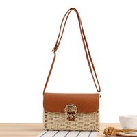 Women's Small Summer Straw Color Block Vacation Square Hook Loop Straw Bag main image 6