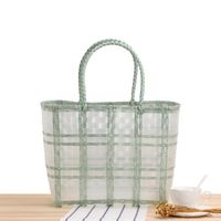 Plaid Striped Hand-carrying Transparent Waterproof Plastic Hand-woven Bag 48*27*15cm sku image 2