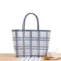 Plaid Striped Hand-carrying Transparent Waterproof Plastic Hand-woven Bag 48*27*15cm sku image 3