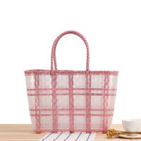 Plaid Striped Hand-carrying Transparent Waterproof Plastic Hand-woven Bag 48*27*15cm sku image 4