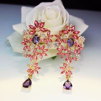 Korean Style Fashion Hollow Flower Studded Diamond Zircon Earrings main image 2