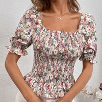 Sommerliches, Eng Anliegendes Chiffon-hemd Mit Stretch-plissee Und Blumenmuster In Rosa main image 1