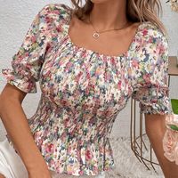 Sommerliches, Eng Anliegendes Chiffon-hemd Mit Stretch-plissee Und Blumenmuster In Rosa main image 4