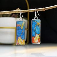 Retro Square Colorful Glass Marble Pattern Earrings main image 1