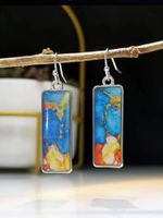 Retro Square Colorful Glass Marble Pattern Earrings main image 6