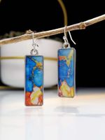 Retro Square Colorful Glass Marble Pattern Earrings main image 7
