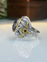 New Arabic Hand Jewelry Plated 925 Thai Silver Retro Two-color Ring main image 5
