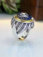 New Arabic Hand Jewelry Plated 925 Thai Silver Retro Two-color Ring main image 6