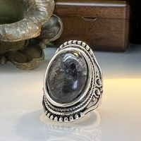 Retro Natural Stone Flash Stone Ring Ethnic Style Carved Exaggerated Ring main image 1
