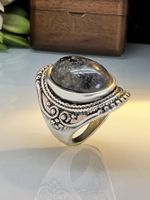 Retro Natural Stone Flash Stone Ring Ethnic Style Carved Exaggerated Ring main image 3