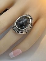 Retro Natural Stone Flash Stone Ring Ethnic Style Carved Exaggerated Ring main image 5