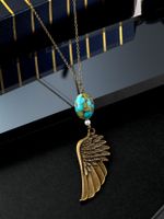 Retro Feathers Carved Eagle Wings Inlaid Turquoise Pendant Necklace main image 5