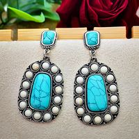 New Turquoise Earrings Retro Inlaid Natural Turquoise Exaggerated Earrings main image 3