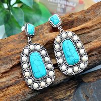 New Turquoise Earrings Retro Inlaid Natural Turquoise Exaggerated Earrings main image 6