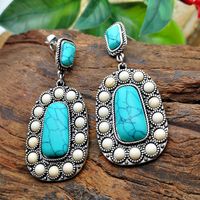 New Turquoise Earrings Retro Inlaid Natural Turquoise Exaggerated Earrings sku image 1