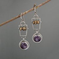 Creative Abacus Beads Natural Stone Amethyst Alloy Earrings main image 1