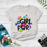 Camiseta De Manga Corta Con Estampado De Graffiti Colorblock Para Niñas sku image 18