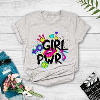 Colorblock Graffiti Girls Print Short Sleeve T-shirt sku image 3