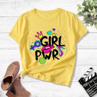 Colorblock Graffiti Girls Print Short Sleeve T-shirt sku image 20