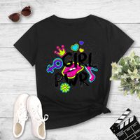 Colorblock Graffiti Girls Print Short Sleeve T-shirt sku image 24