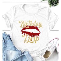 Lip Letter Print Casual Short Sleeve T-shirt sku image 16