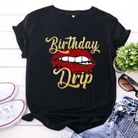 Lip Letter Print Casual Short Sleeve T-shirt sku image 18