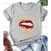 Lip Letter Print Casual Short Sleeve T-shirt sku image 21