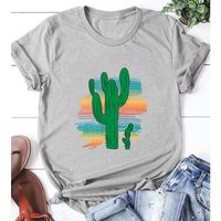 Camiseta De Manga Corta Informal Con Estampado De Cactus De Dibujos Animados Creativos Para Mujer main image 3