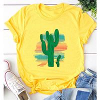 Camiseta De Manga Corta Informal Con Estampado De Cactus De Dibujos Animados Creativos Para Mujer main image 5