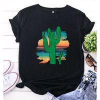 Creative Cartoon Cactus Print Casual Short Sleeve T-shirt Women sku image 20