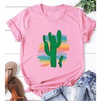 Creative Cartoon Cactus Print Casual Short Sleeve T-shirt Women sku image 10