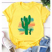 Creative Cartoon Cactus Print Casual Short Sleeve T-shirt Women sku image 23
