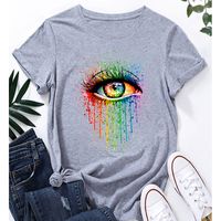 Camiseta De Manga Corta Informal Con Estampado De Ojos Coloridos Creativos Para Mujer main image 4
