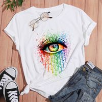 Creative Colorful Eye Print Casual Short Sleeve T-shirt Women sku image 1