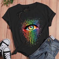 Creative Colorful Eye Print Casual Short Sleeve T-shirt Women sku image 6