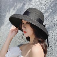 Retro Black Straw Hat Sun Hat Sunscreen Vacation Beach Hat main image 1