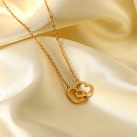 Simple 18k Gold Stainless Steel Double Heart Ring Necklace Wholesale main image 3