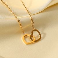 Simple 18k Gold Stainless Steel Double Heart Ring Necklace Wholesale main image 4